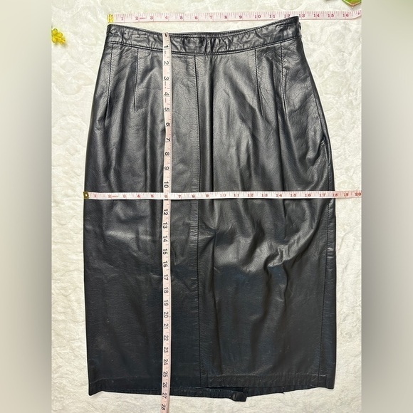 Vintage 1980s 80s Siena Black 100% Leather Midi Length Pencil Skirt Womens 8 - Picture 12 of 12